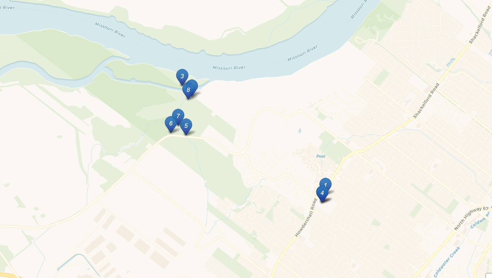 Map of sites near Saint Stanislaus Conservation Area in Hazelwood, MO